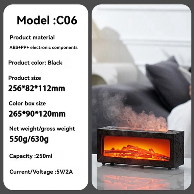 Mini Fireplace Diffusers for Essential Oils Fireplace Humidifier with Remote Bonfire Flame Diffuser 7 Colors Light B