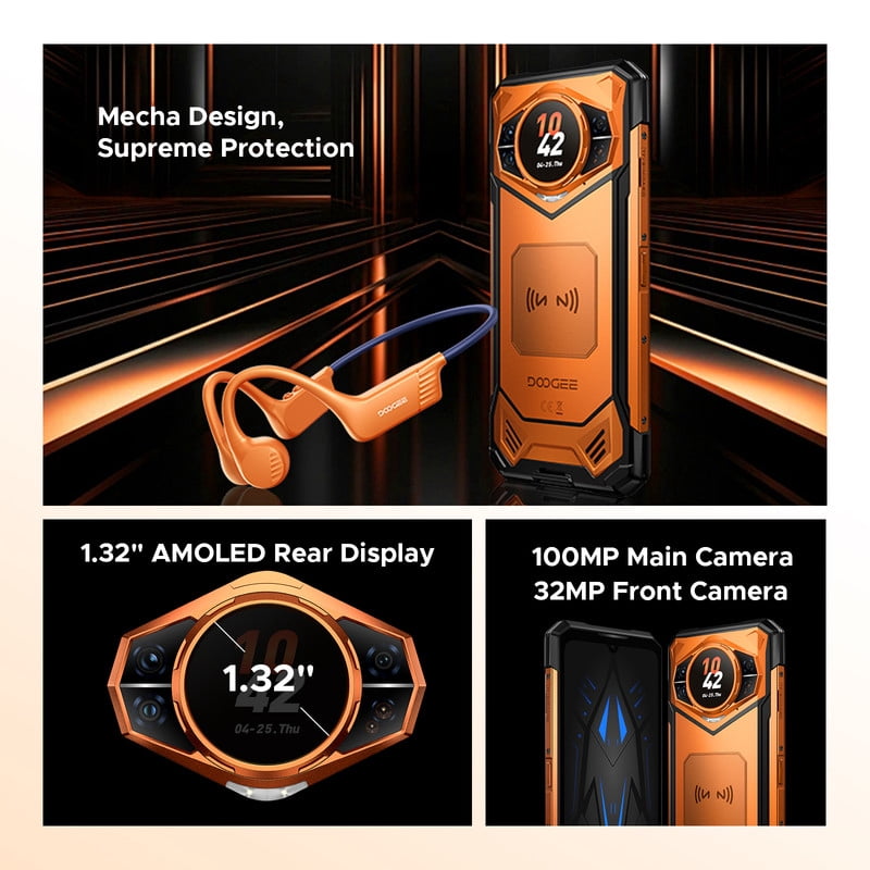 DOOGEE S200 Rugged Phone 5G Unlocked, 48GB+256GB/2TB Android 16 Rugged Smartphone, 10100mAh, 6.72"FHD + 120 Hz Display with 1.32" Rear Screen, 100MP+20MP Night Vision, IP68/IP69K/NFC/Fingerprint/GPS