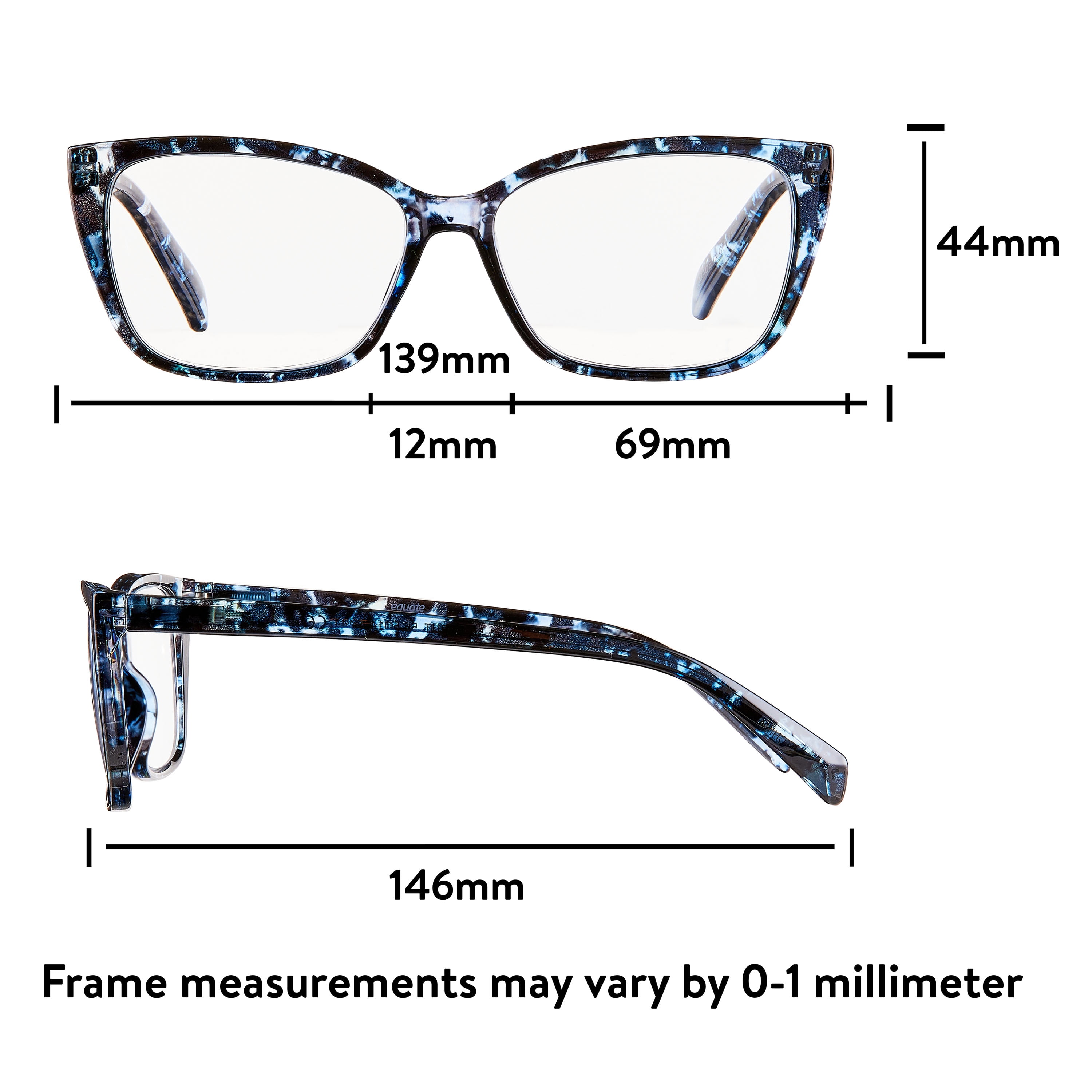 Equate Women's Orchid Cateye Reading Glasses with Case, Blue Purple Tortoise, +1.50