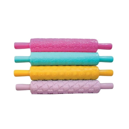 

Etereauty 4pcs Portable Embossed Rolling Pin Fondant Cake Paste Gum Sugarcraft Decorating Tool (Type 2)