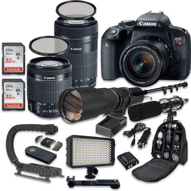 Canon EOS Rebel T7i DSLR Camera Bundle with Canon EF-S 18-55mm f/4-5.6 IS STM Lens + Canon EF-S 55-250mm f/4-5.6 IS STM Lens + 500mm f/8 Preset Lens + Accessory Kit