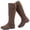 BrownPU 305, variant on LOVE STEETLY Women's Knee High Chunky Heel Boots, Side Zipper Round Toe Faux Leather Casual Buckle Comfort Versatile Boot.