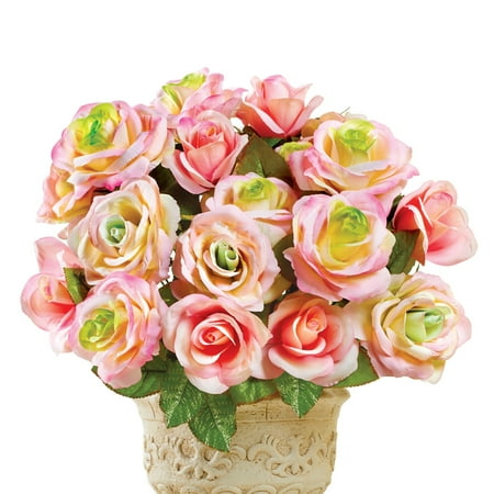 Artificial Floral Artificial Pastel Rose Bush Floral Arrangement Planter Picks, Set of 3 - For Indoor Outdoor Use, Pink ()