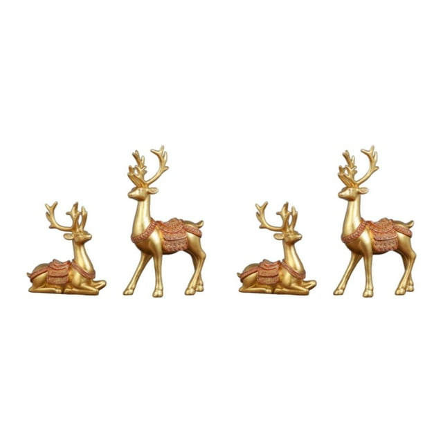 Transemion 2Pcs Nordic Style Deer Figurines Home Animal Decoration Tabletop Art Gold 2Set