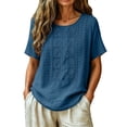 thumbnail image 2 of Embroidered Linen Tops Plus Size Tops Embroidered Blouses Linen Tops for Women Gauze Tops Linen Shirts for Women Gauze Shirts Cotton Tunic Tops Linen Tunic Tops Boho Embroidered Tops Blue 3XL, 2 of 7