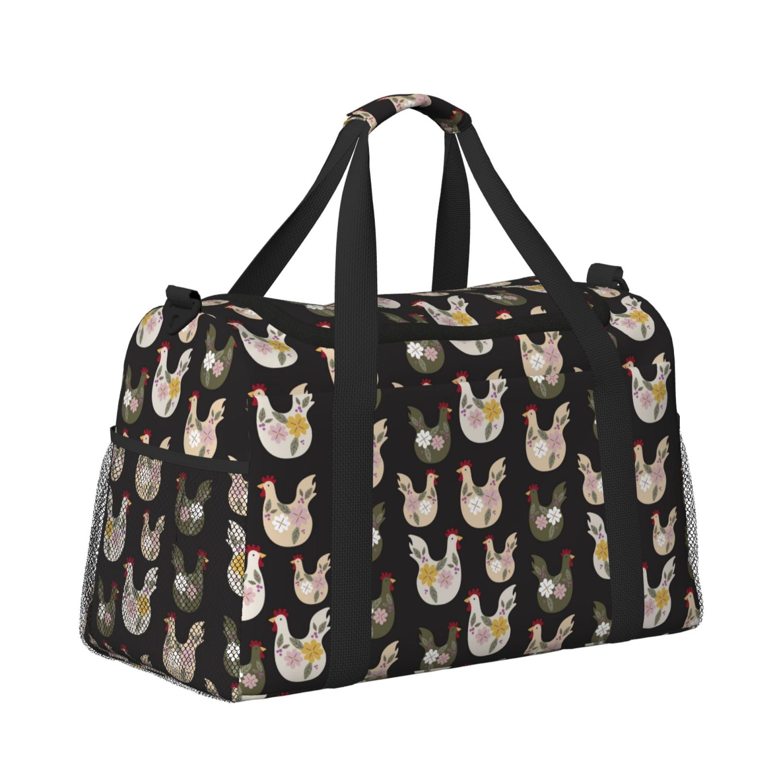 Fuzoiu Flowe Rooster Print Travel Duffle Bag,Carry On Tote Bags,Duffel Bag,Sport Gym Bag, Hospital Bag for Labor and Delivery, Overnight Bag,Luggage Bag