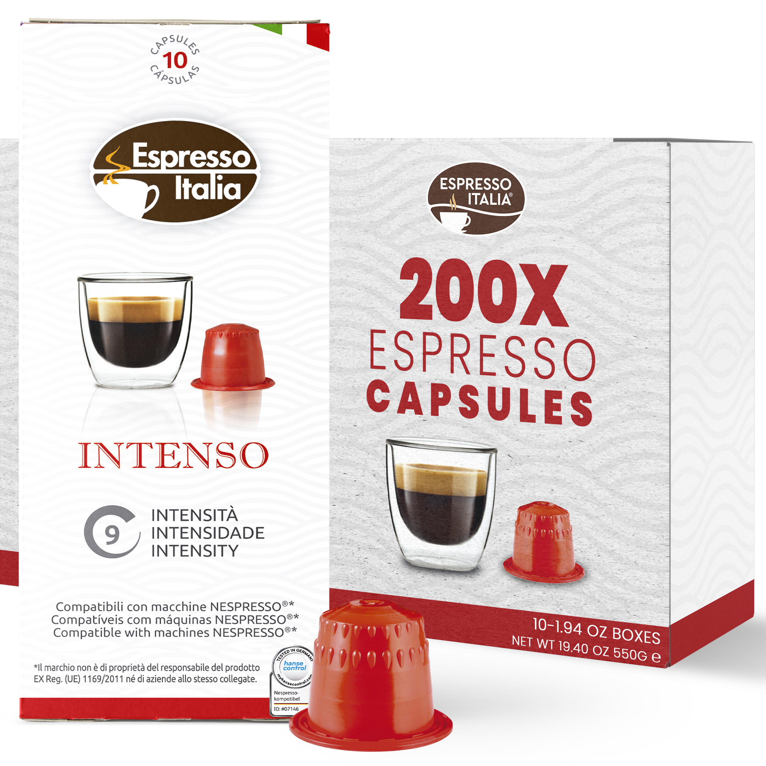 Espresso Italia Pods, Intenso Coffee Capsule, 200 Espresso Pods  Intensity 9