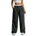 thumbnail image 2 of Womens Baggy Wide Leg Pants Casual Stripe Elastic Waisted Palazzo Harem Pants with Pockets Black L, 2 of 7