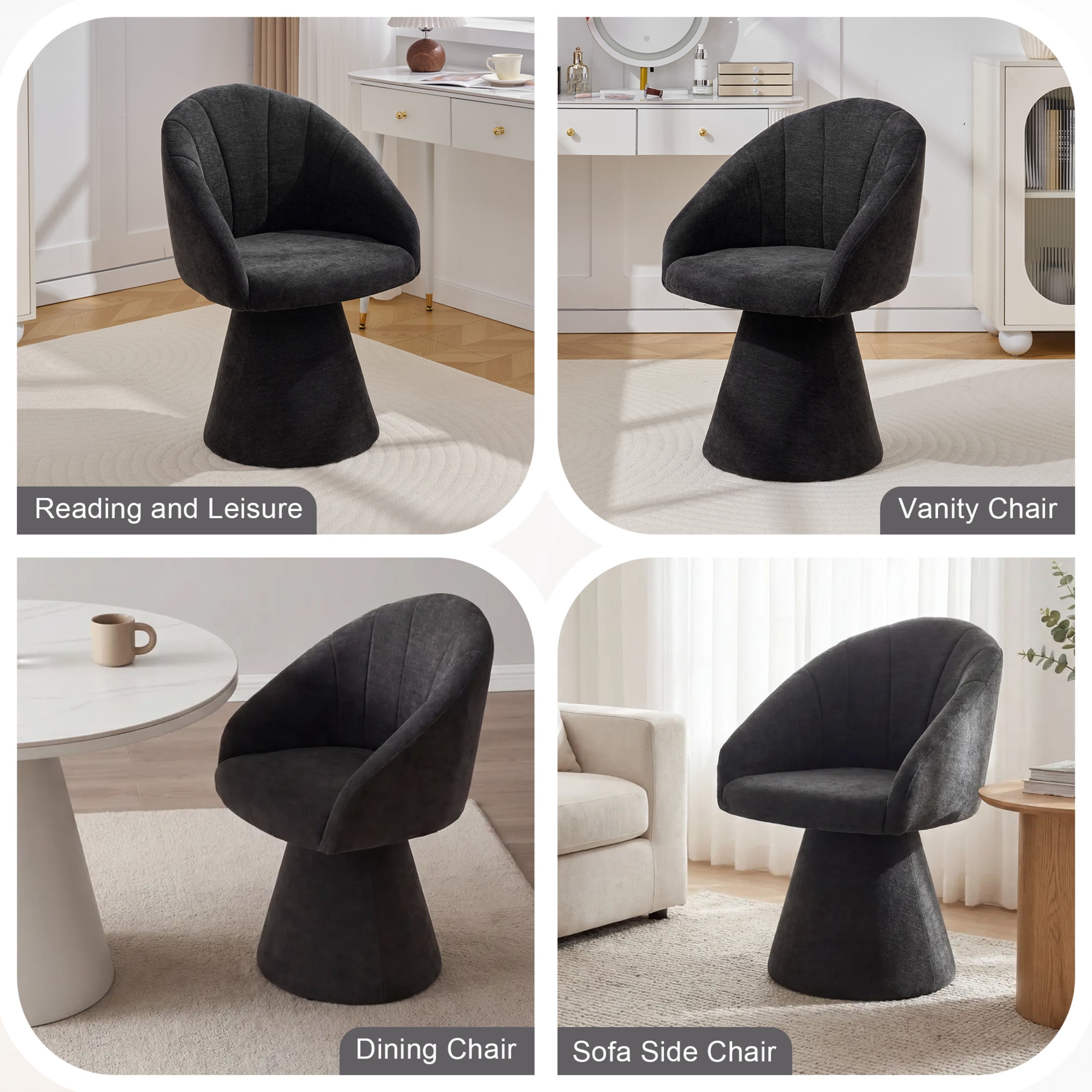 Noble House Brixo Upholstered Chenille Vanity Chair, Comfy 360° Swivel Computer Desk Chair for Home Office, Gray