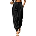 thumbnail image 2 of Women's High Waist Pleated Suit Jogger Pants Tapered Ankle Cuff Dress Trousers Loose Fit Business Casual Work Pants with Pockets Black, 2 of 6