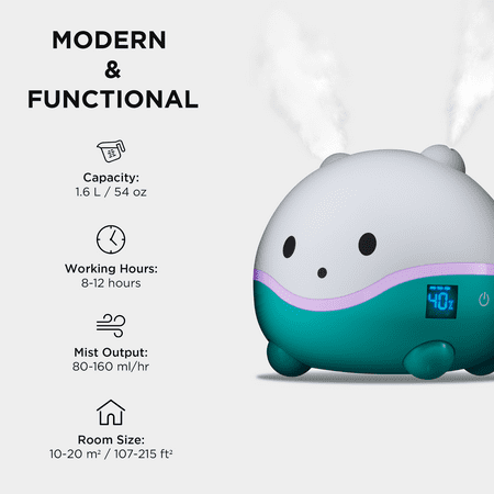 LittleHippo - LittleHippo- WISPI .5 Gal Ultrasonic Cool Mist Humidifier with Diffuser and Night Light - WHITE