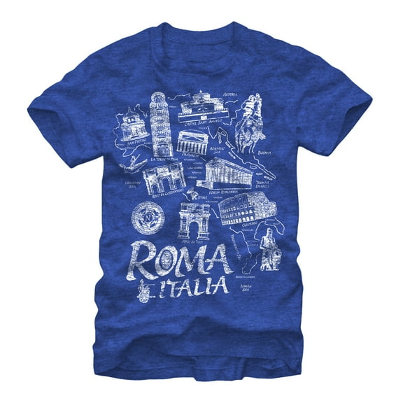 Men's Lost Gods Map of Italy  Graphic Tee Royal Blue Heather 2X Large