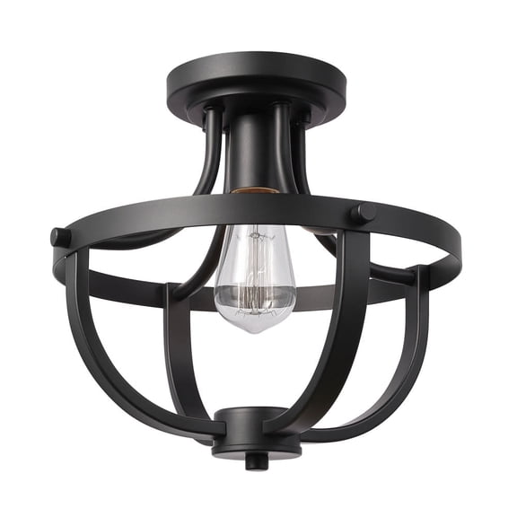 Globe Electric 91002748 Stellan 12" Wide Semi-Flush Lantern Ceiling Fixture - Black