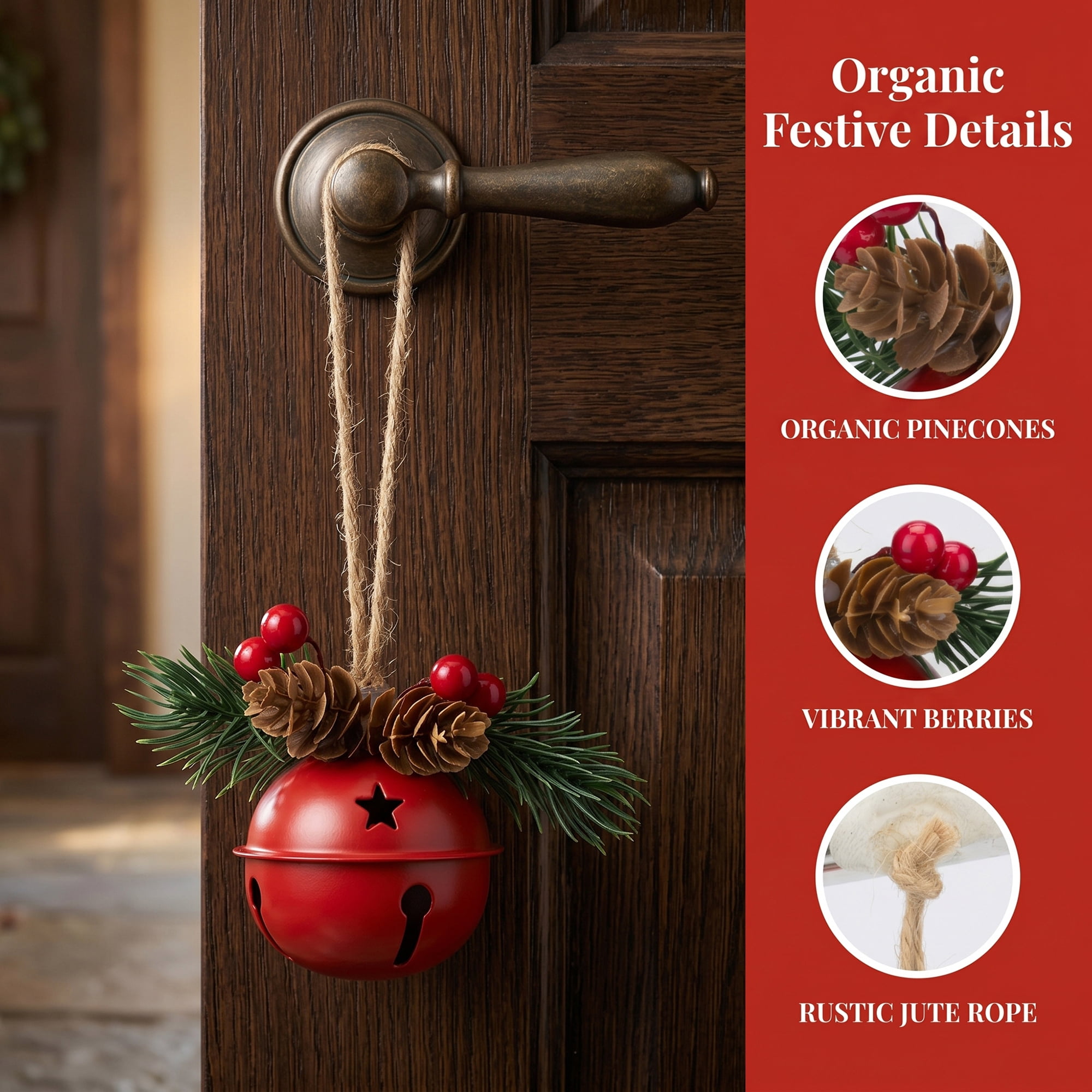 Unique Bargains 2Pcs Vintage Iron Door Knob Protection Hanging Bells Red 2" x 2" x 5.1"
