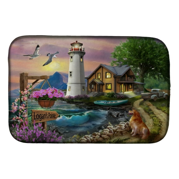Logan's Pointe Lighthouse Golden Retriever Dish Drying Mat