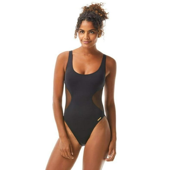 Vince Camuto Mesh Cutouts Scoop Neck One-Piece Black 6