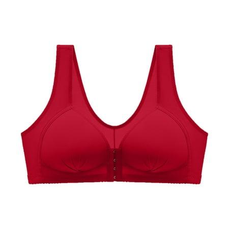 

Leodye Black and Friday Deals Bra Clearance Ladies Traceless No Steel Ring Vest Breathable Gathering Front Opening Buckle Bra Woman Underwear Red 10(XL)