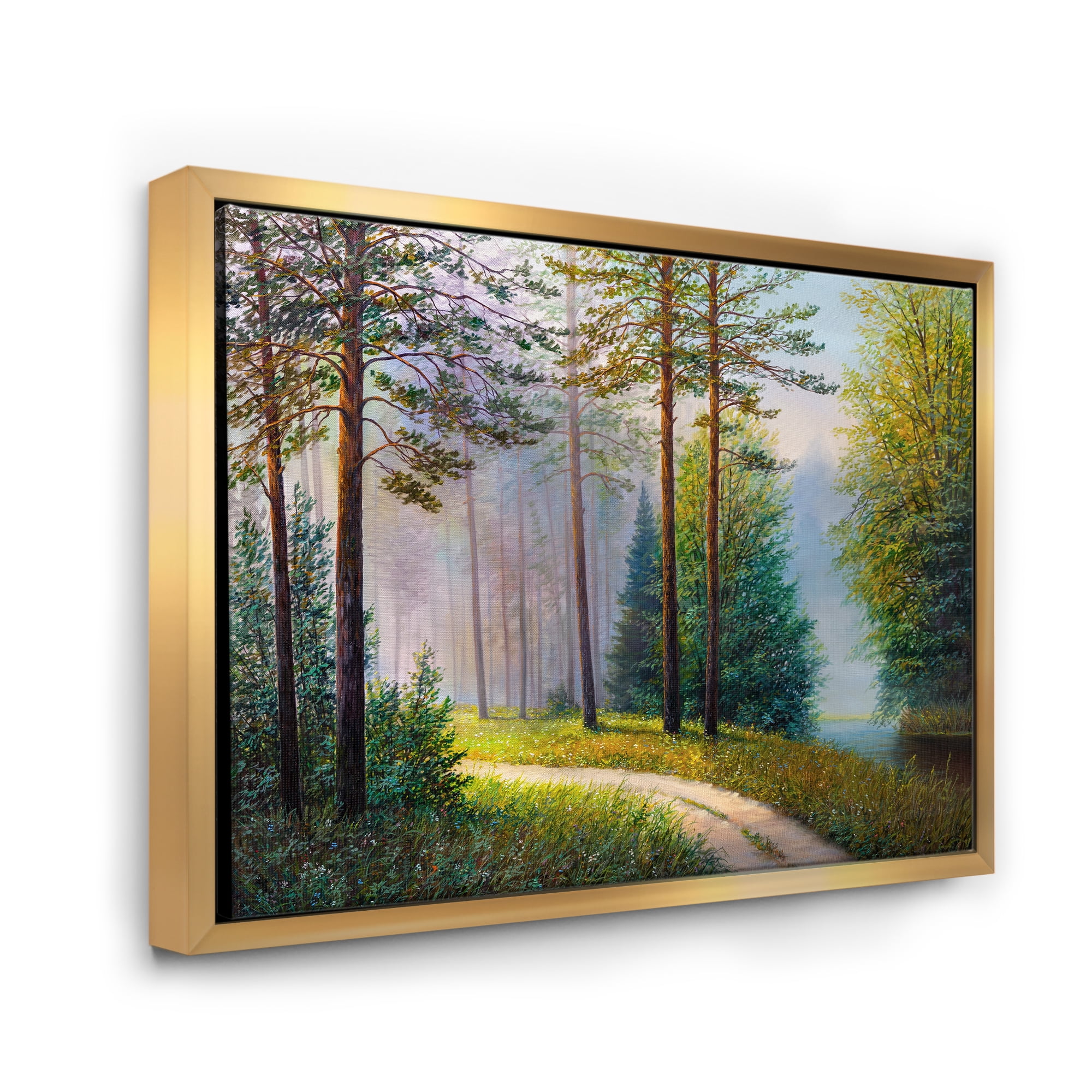 Designart 'Subtle Sunset Light Through The Trees II' Lake House Framed Canvas Wall Art Print