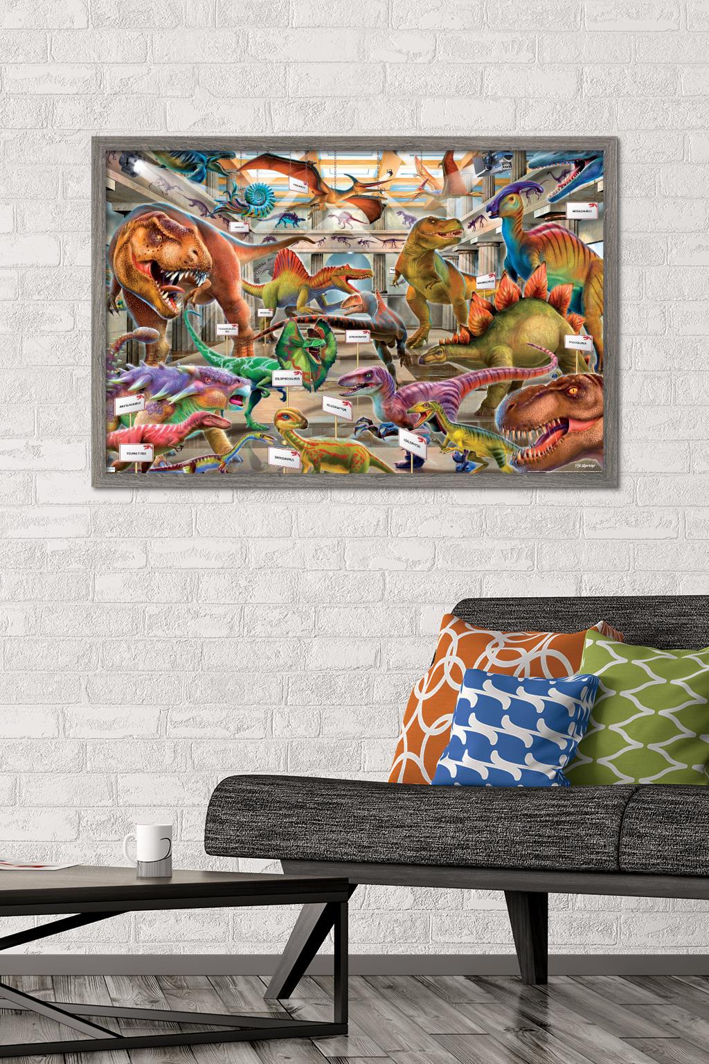 PD Moreno - Dinosaur Museum Wall Poster, 22.375" x 34" Framed
