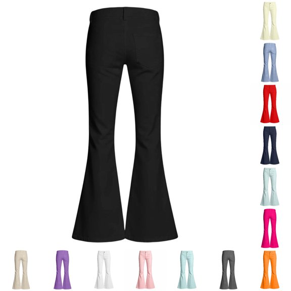 ZXLBBD Girls Button Closure Flare Leg Solid Color Yoga Pants for Teen Kids Loose Fit Sports Streetwear Fashion Casual Outdoor,Black,Size 15 Y-16 Y
