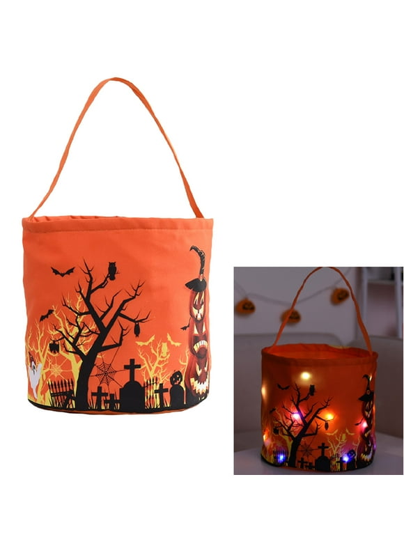 Multitrust Halloween Candy Basket with Light, 13Inch Handle Trick or Treat Large Gift Bag for Home Party Decor