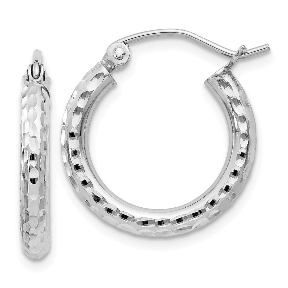 925 Sterling Silver Rhodium-plated 2.25mm Diamond-cut Hoop Earrings