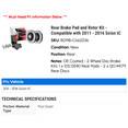 thumbnail image 2 of Rear Brake Pad and Rotor Kit - Compatible with 2011 - 2016 Scion tC 2012 2013 2014 2015, 2 of 2