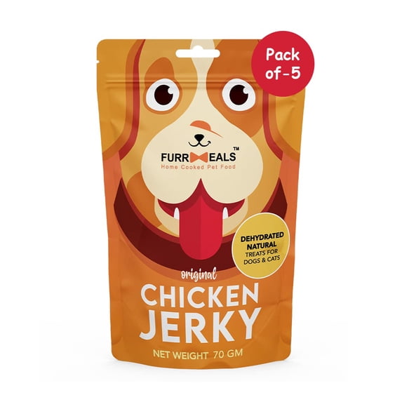 FurrMeals Original Chicken Jerky - Natural High Protein Treat for Dogs & Cat (Pack of 5 x 70g)