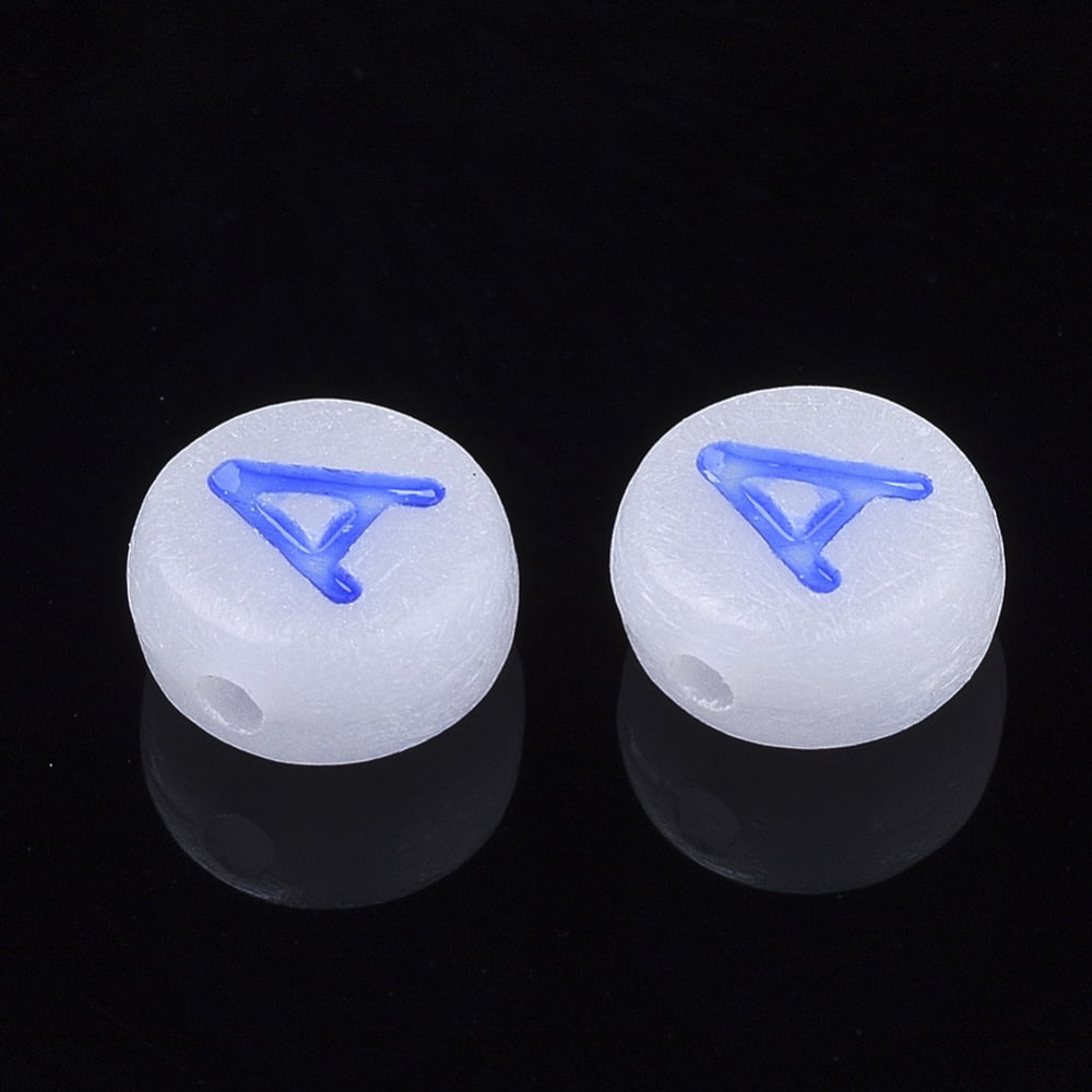 Luminous Acrylic Beads Horizontal Hole Random Mixed Letters Flat Round with Letter Mixed Color 7x3.5~4mm Hole: 1.2mm about 3700pcs/500g
