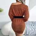 thumbnail image 7 of Herrnalise Women’s Dresses Summer 2024 Autumn And Winter Fashion One-word Collar Off-Shoulder Lantern Sleeve Knitted Sweater Dress S-L, 7 of 7