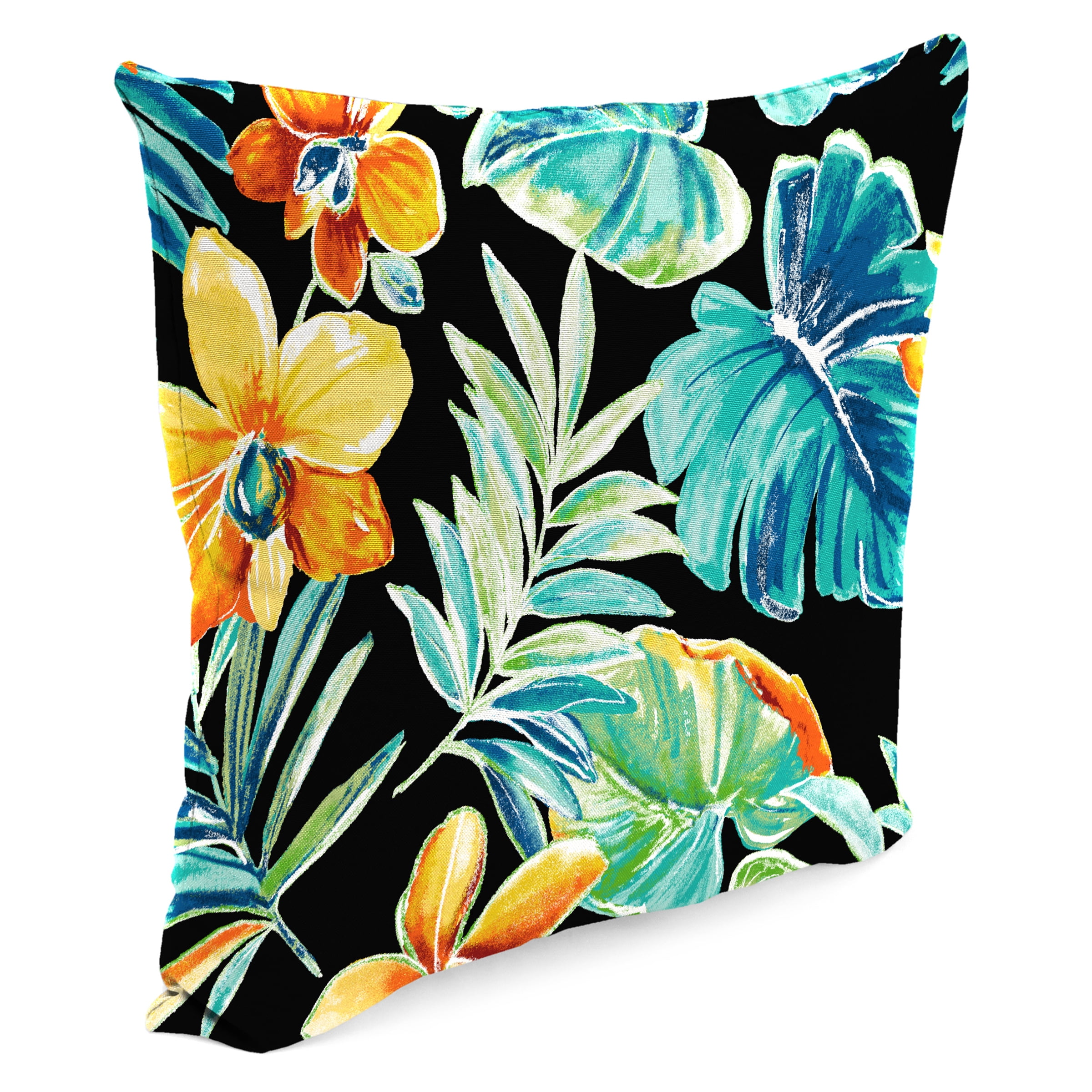 Jordan Manufacturing 18" x 18" Beachcrest Caviar Black Floral Square Outdoor Throw Pillow (2 Pack)
