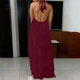 thumbnail image 7 of Zynoxe Backless Dress Women Summer Halter Neck Maxi Dress Solid Color Sleeveless Smocked Flowy Beach Vacation Long Dresses for Women Red 28, 7 of 7