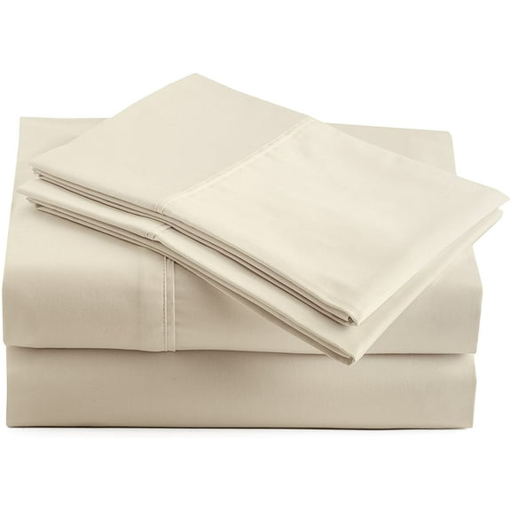 500 Thread Count 100% Egyptian Cotton 4-Piece Bed Sheet Set (1 Flat, 1 Fitted Sheet, 2 Pillow Covers) 15 Inches Deep Pocket Size Queen Color Ivory Solid