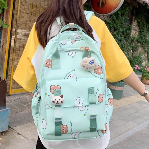 Mochila Para Portátil De Estilo Coreano Kawaii, Mochila De Viaje Con Patrón De Conejito, Mochila De Regreso A La Escuela Para Estudiantes
