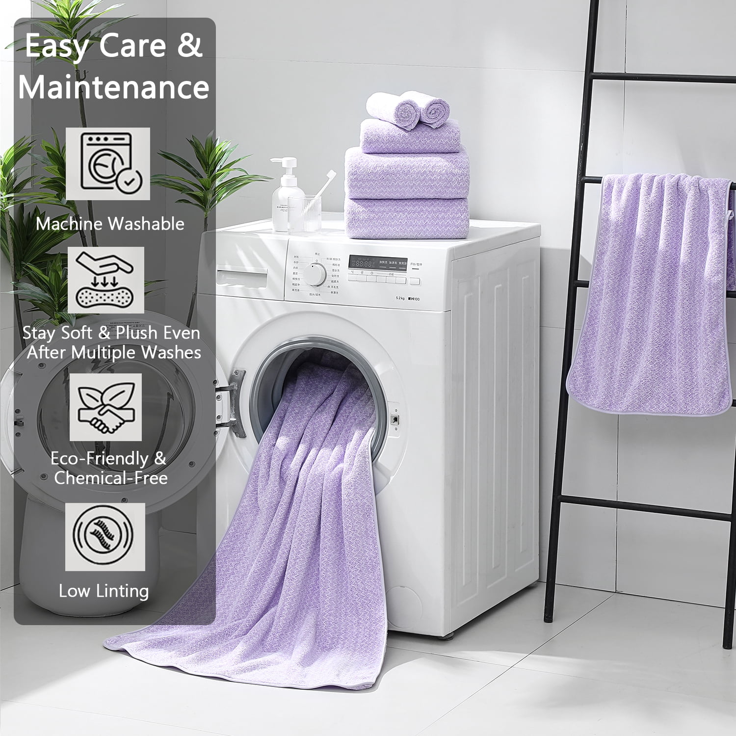Covina Home 18 Piece Bath Towels Set,100% Microfiber Family Bathroom Towel with Hanging Loops-6 Bath Towels,6 Hand Towels,6 Washcloths,Quick Dry Highly Absorbent Shower Towel for Bathroom,Hotel,Spa
