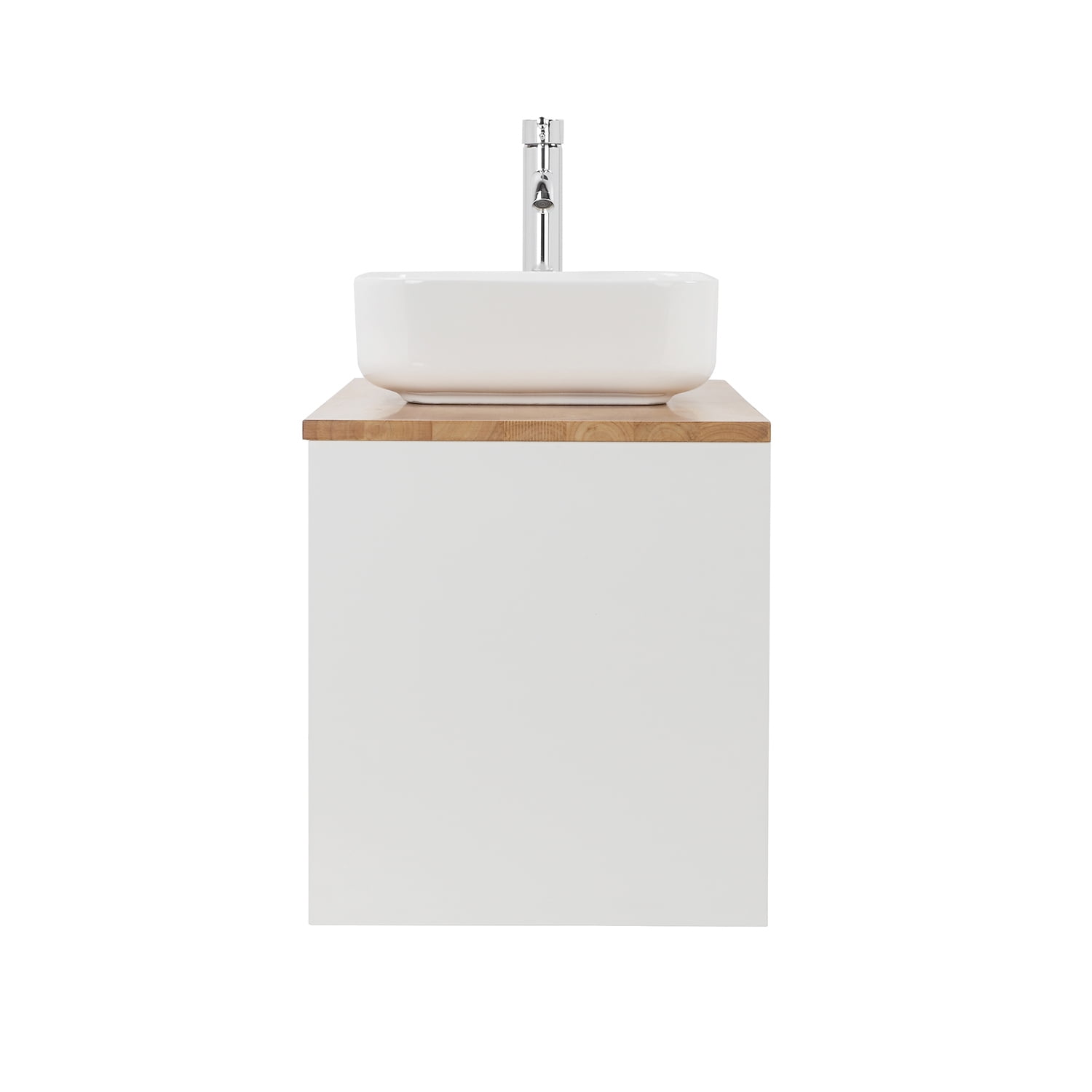 Demi Bonn 31" Double Drawer Wall-Mounted Bathroom Vanity with Solid Wood Natural Top, Square Art Ceramic Sink, Faucets and Drains Not Included, White