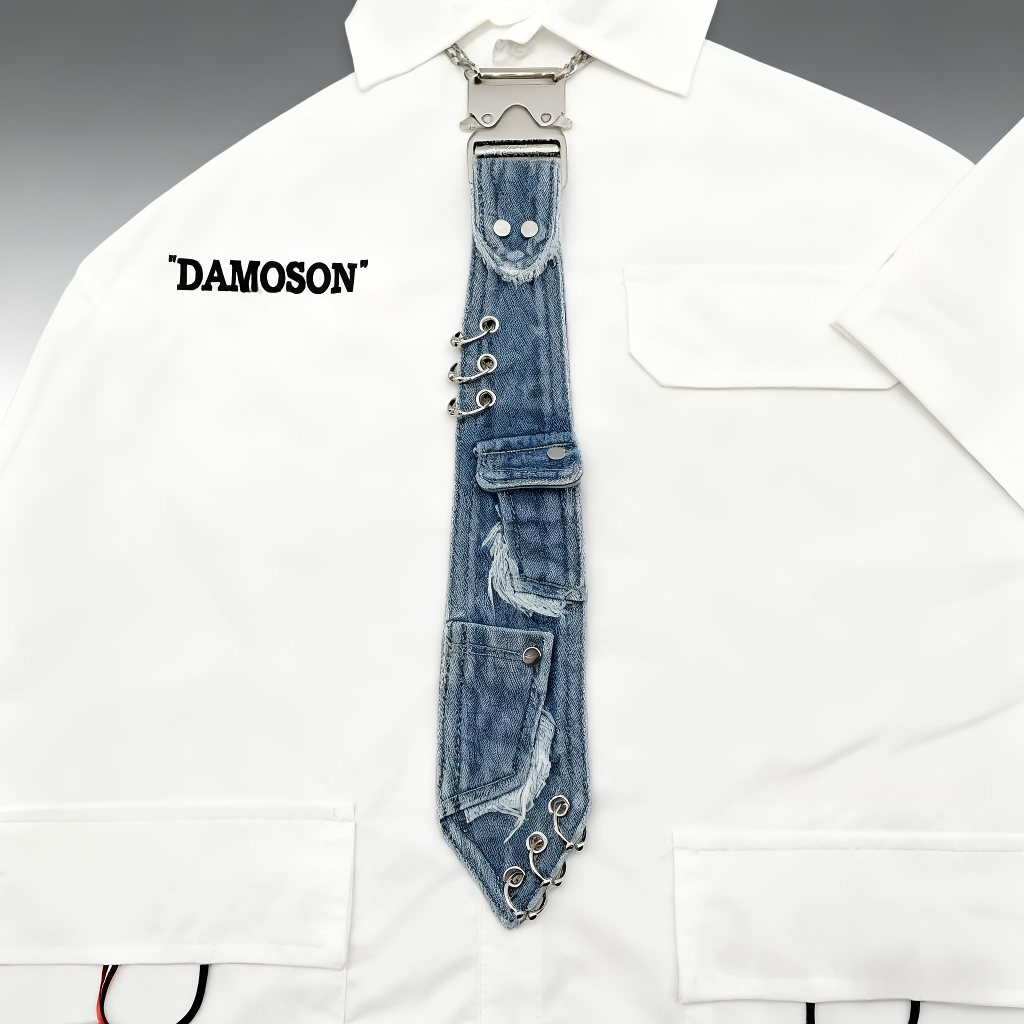 Y2K Women's Denim Tie, Snap Button Chain Vintage Distressed Edge Bow Tie, Niche Cool Unique Accessory