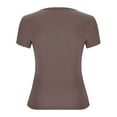 thumbnail image 5 of HAPIMO Women's Trendy Slim Basic Cropped Tops Solid Color Short Sleeve Crew Neck Pullover Elegant Casual Relaxed Blouses for Teen Girls Summer Tees Brown L, 5 of 6