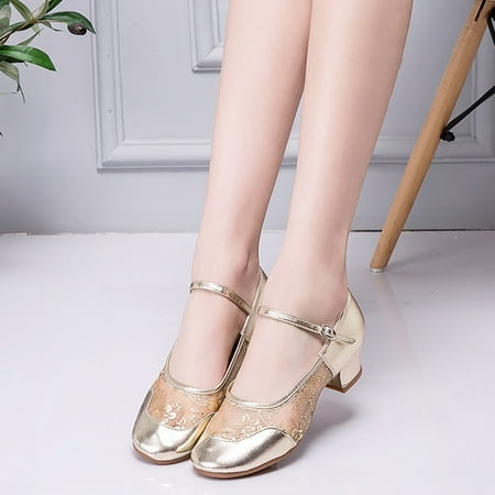 

Cathalem Platform Heels Women s Middle Heel Mesh Buckle Latin Dance Shoes Single Shoe Platform Sandals Women Heel Gold 6.5