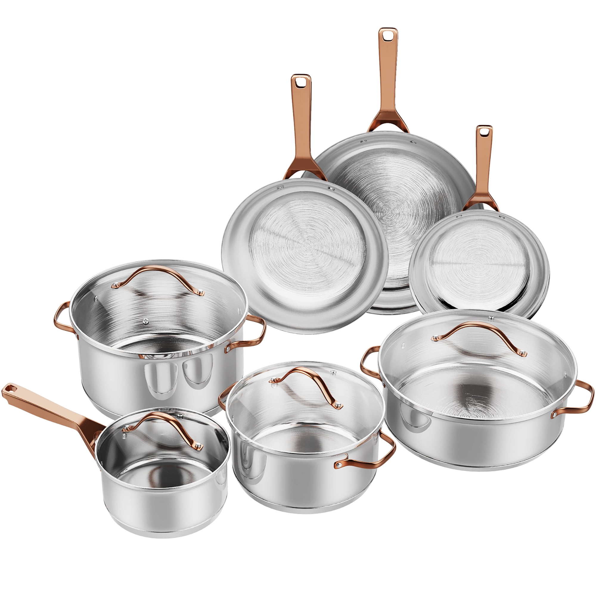 Costway 11pcs Pots & Pans Set Stainless Steel Kitchen Cookware w/ Gold