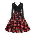 thumbnail image 1 of VSNOW Women 50s 60s Vintage Dresses Long Sleeve Christmas Party Swing Dress, 1 of 4