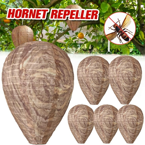 Elbourn Paper Fake Wasp Nest Decoy, 6 Pack Hanging Wasp Effective Repellent for Garden and Outdoors (Sandy Brown)