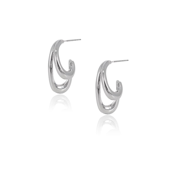 Time and Tru Women's double layer Hoop Earring in Rhodium Plated