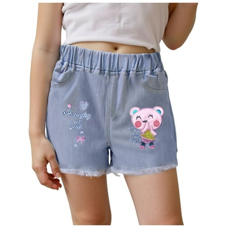 Wxirdiow Shorts for Kids Girls Girl s Jean Shorts Baggy Wide Leg High Waisted Summer Denim Shorts with Pockets Pink Size 3-4 Years