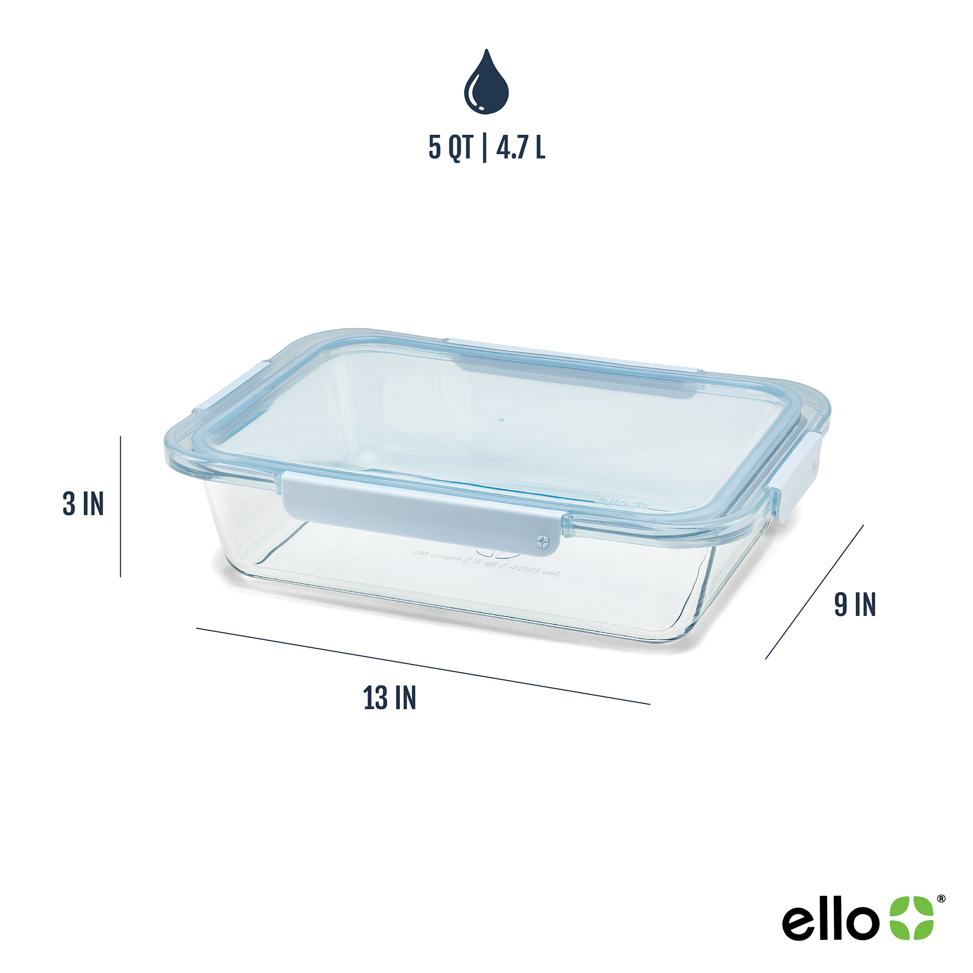 Ello Color Lock 9x13 Glass Baking Dish with Lid, Windy Blue photo 4