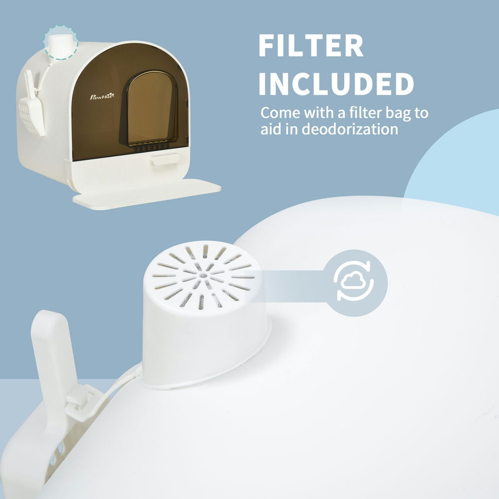 GVN Cat Litter Box, Cat Litter Box with Lid with Scoop and Filter, White