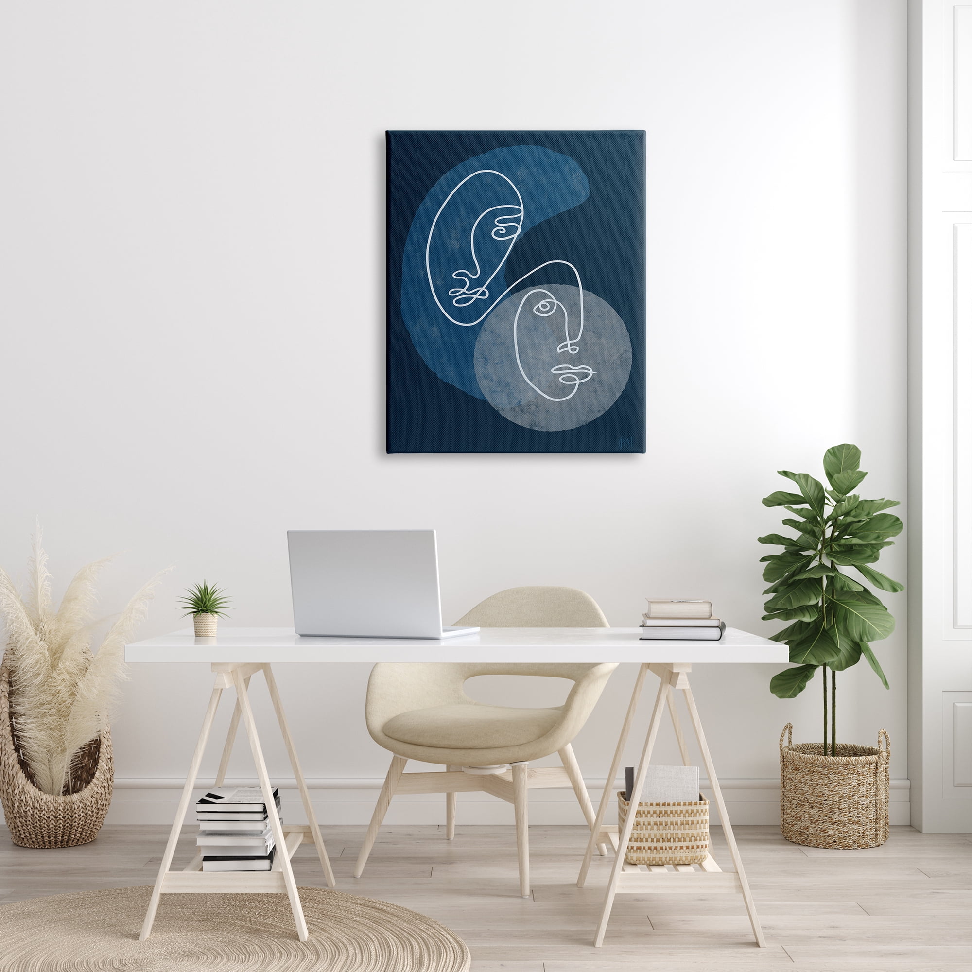 Stupell Indtries Two Faces Line Abstraction Groovy Deep Blue Shapes,30 x 40,Design by Birch&Ink