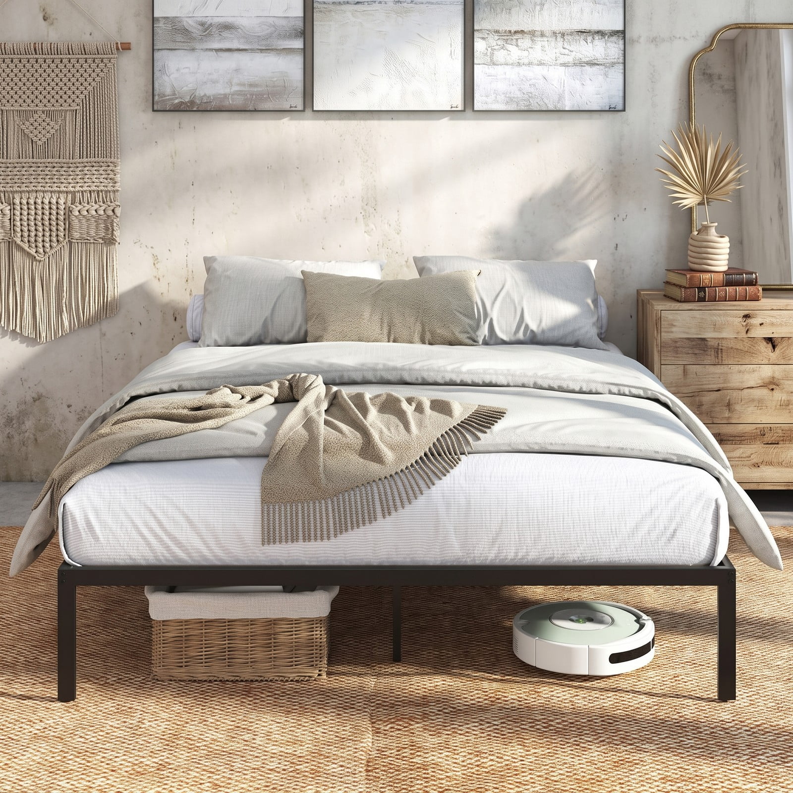 Furnibear Queen Size Metal Bed Frame with Heavy Duty Slat Support and Extra Center Legs, Platform Bed Frame No Box Spring, Black