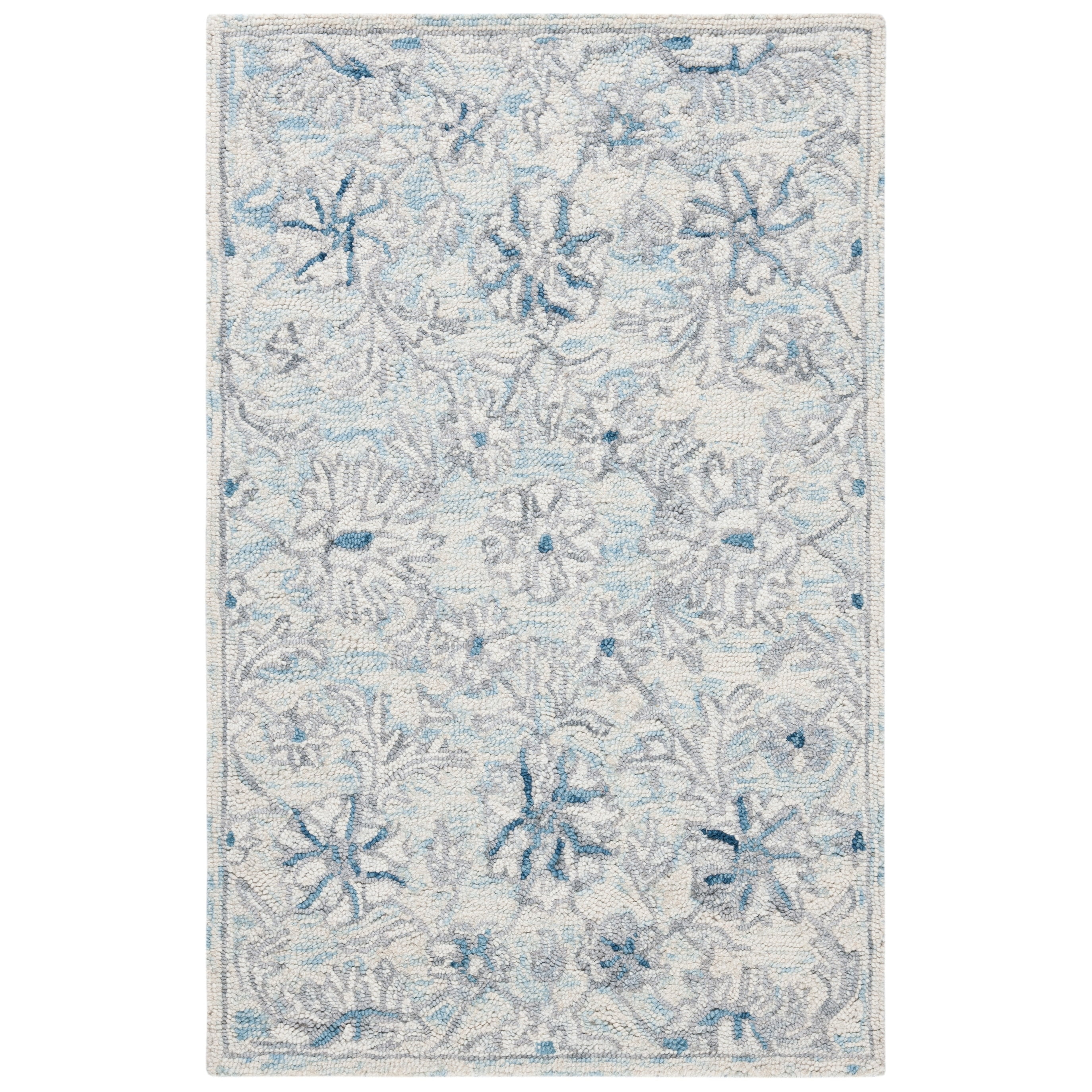 SAFAVIEH Micro-Loop Carl Floral Overdyed Wool Area Rug, Light Blue/Ivory, 2'6" x 4'