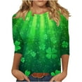 thumbnail image 3 of Yteetum 3/4 Length Sleeve Womens Tops Oversized Crewneck St Patricks Day Shamrocks Graphic Print T Shirt Womens Casual Plus Size Round Neck Loose Irish Festivities Three Quarter Sleeve Shirt, 3 of 6